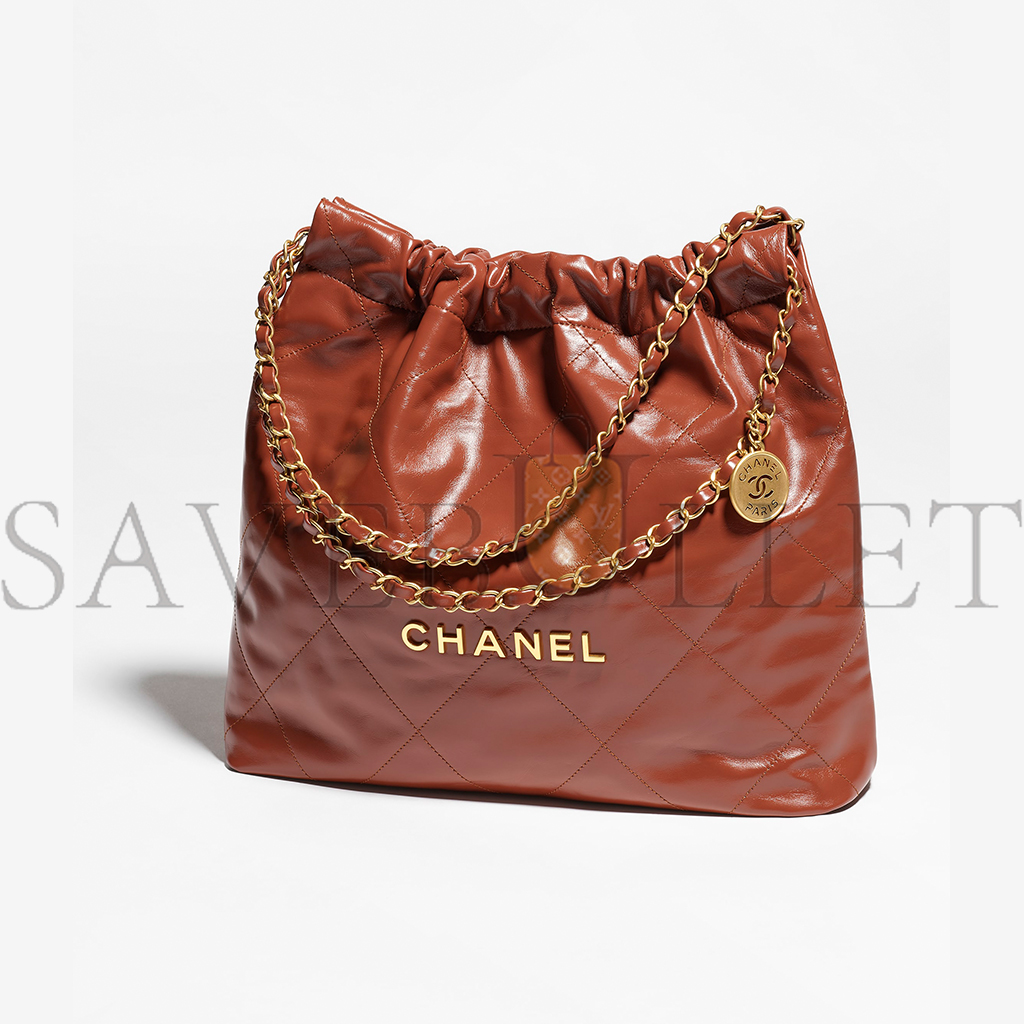 CHANEL 22 HANDBAG SHINY CALFSKIN & GOLD-TONE METAL BROWN AS3261  (42*39*8cm)